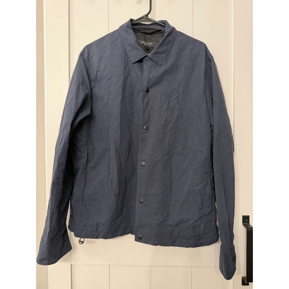 Rag & Bone men's navy blue shirt jacket featuring a snap front sz Large